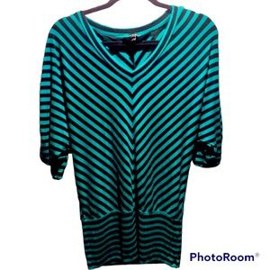 Cable & Guage Medium Teal/Black Striped Chevron Top